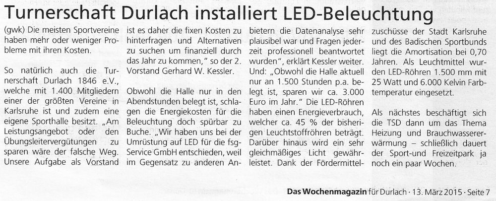 LED Beleuchtung in der Sporthalle - Durlacher Wochenmagazin 13.03.2015